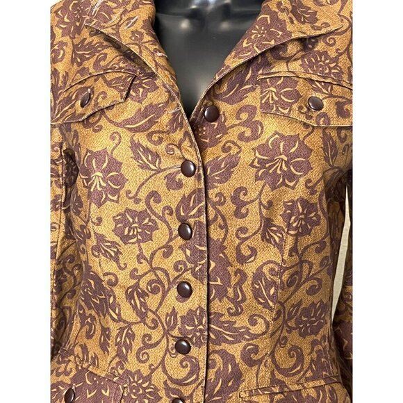 Peruvian Connection Floral Brocade Blazer Jacket Brown & Gold US 8 - Picture 7 of 11